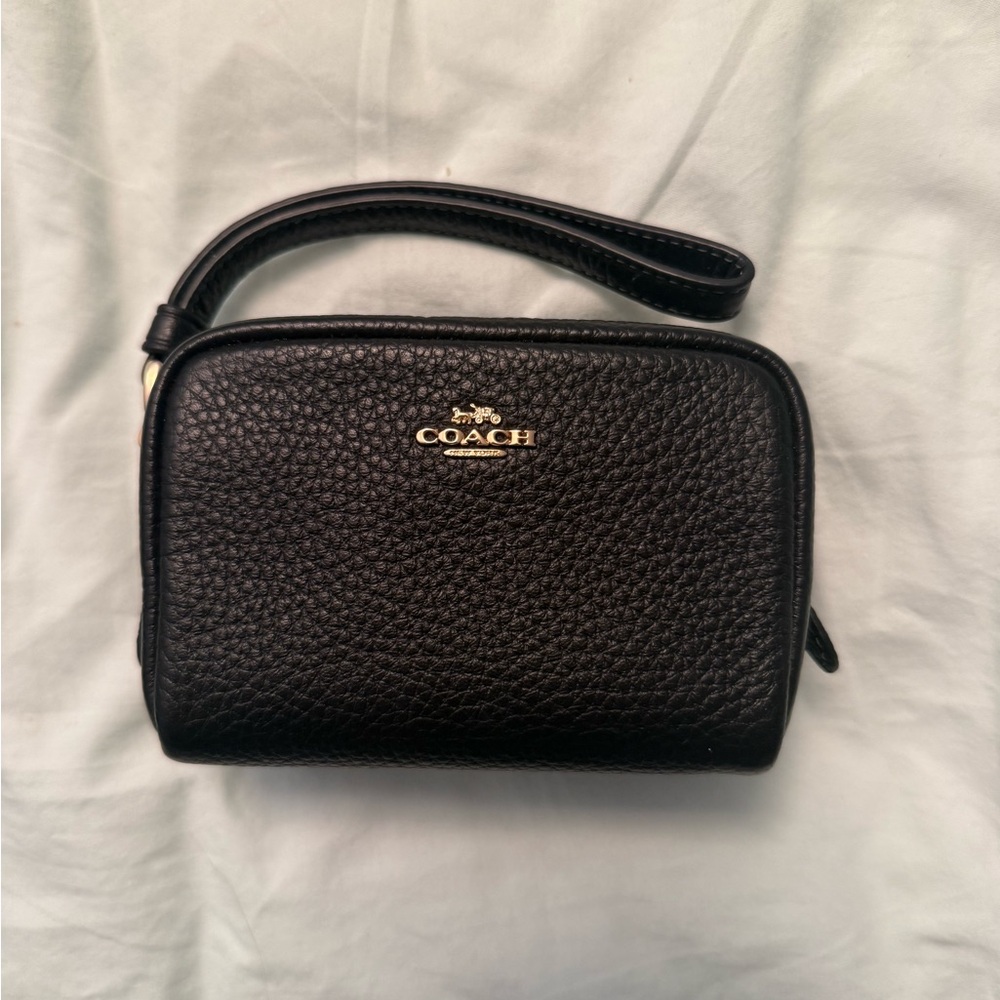 Coach Pebbled Black Leather Wristlet